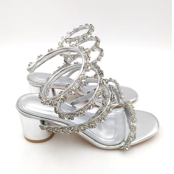 Azalea Wang Emiliano Rhinestone Ankle Wrap Strappy Sandals Women's Size US6 EU37 - Picture 4 of 12